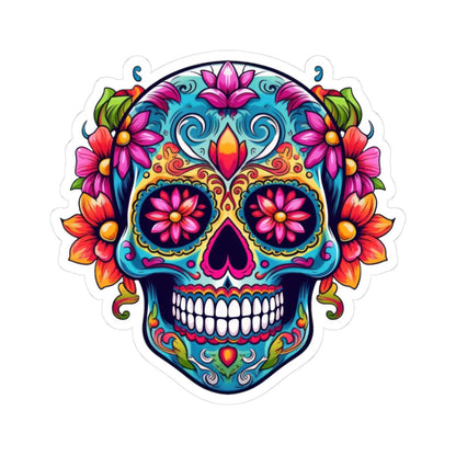 Teal Sugar Skull Sticker: Floral Calavera, Waterproof Vinyl Decal