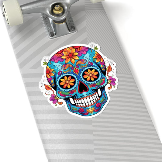 Sugar Skull Sticker: Waterproof Calavera Decal with Orange Flowers