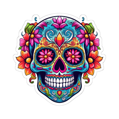 Teal Sugar Skull Sticker: Floral Calavera, Waterproof Vinyl Decal