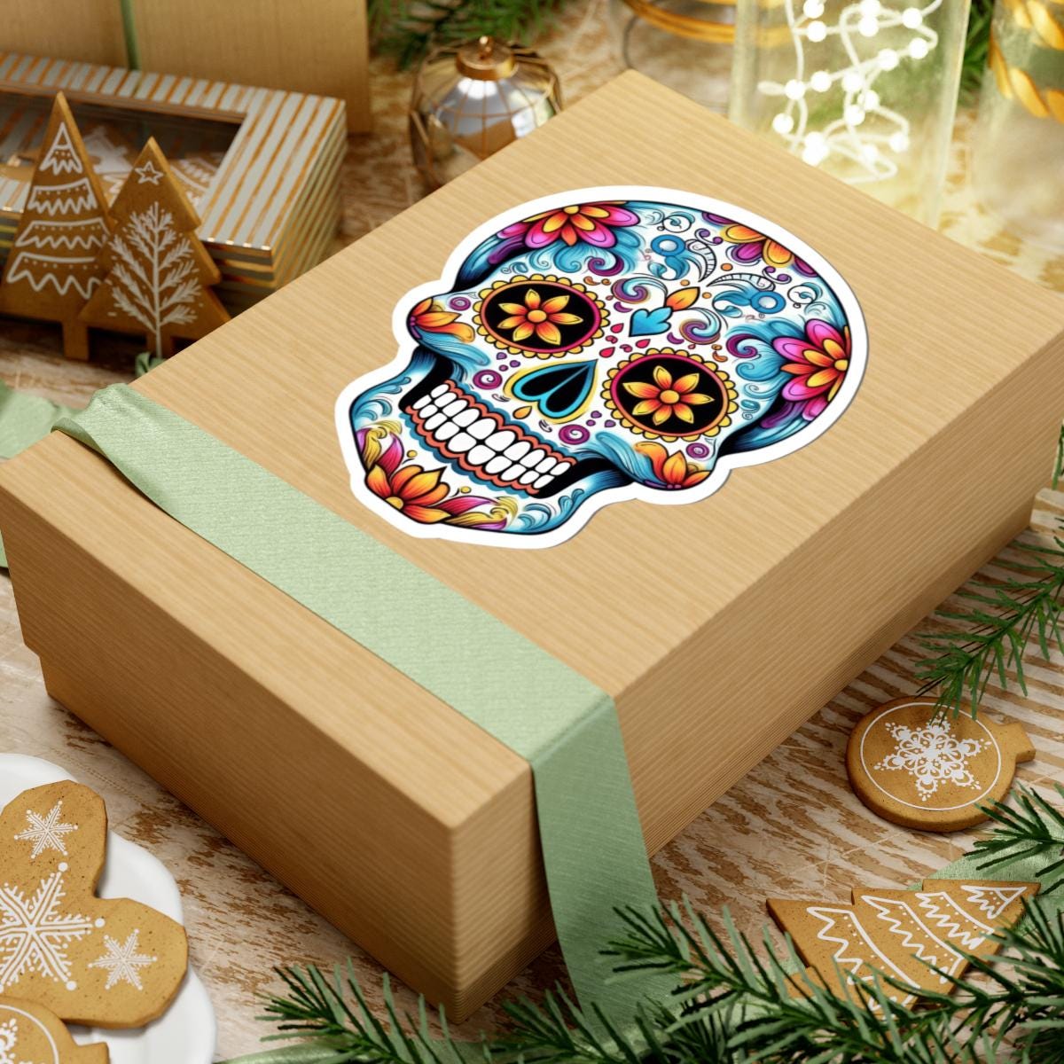 Floral Sugar Skull Sticker | Waterproof Calavera Art