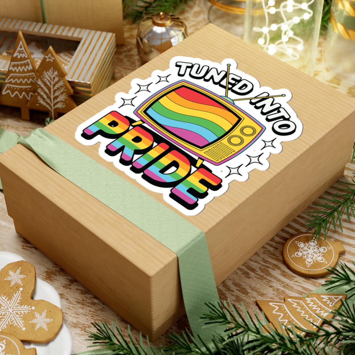 Retro Rainbow TV Pride Sticker: Glossy LGBTQ Vinyl Decor