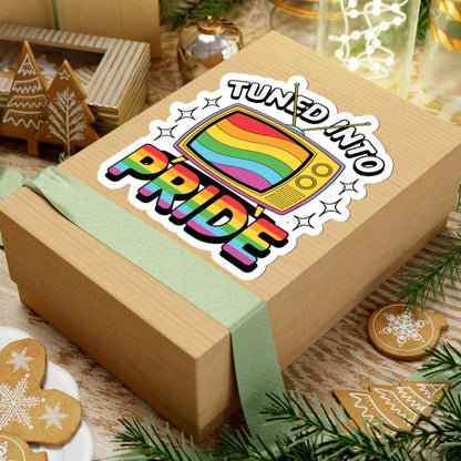 Retro Rainbow TV Pride Sticker: Glossy LGBTQ Vinyl Decor