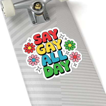 Say Gay All Day Sticker: Retro Rainbow LGBTQ Pride Vinyl Decor