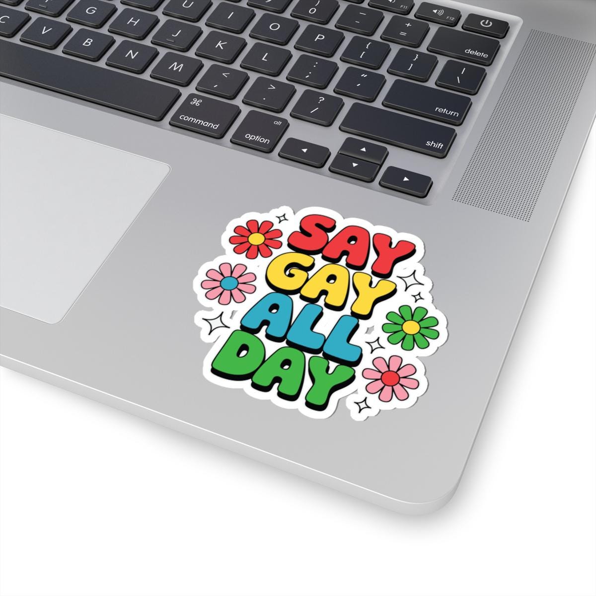 Say Gay All Day Sticker: Retro Rainbow LGBTQ Pride Vinyl Decor