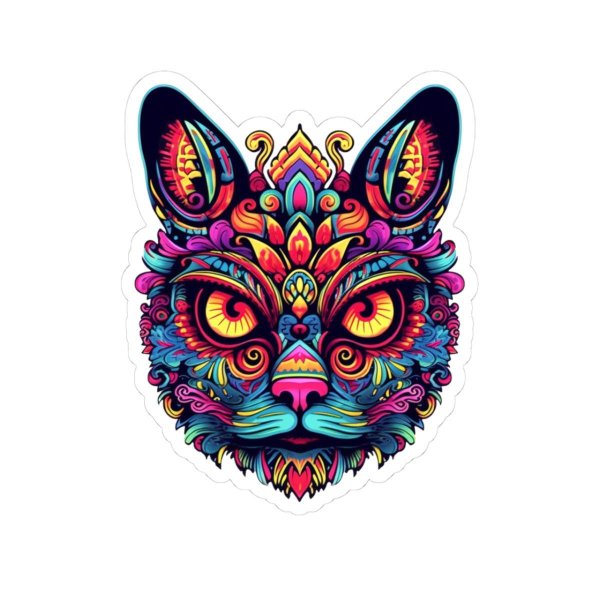 Psychedelic Cat Sticker: Trippy Boho Vinyl Decal - Laptop Art