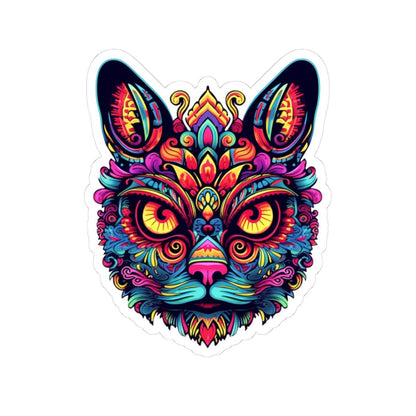 Psychedelic Cat Sticker: Trippy Boho Vinyl Decal - Laptop Art