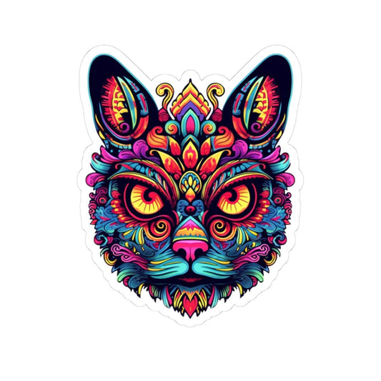 Psychedelic Cat Sticker: Trippy Boho Vinyl Decal - Laptop Art