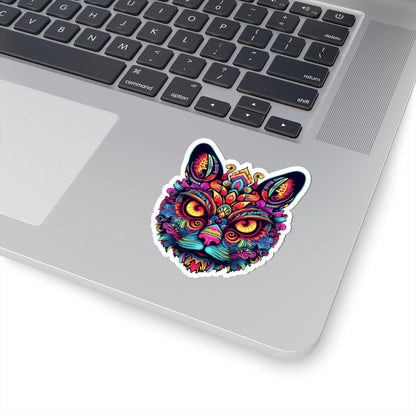 Psychedelic Cat Sticker: Trippy Boho Vinyl Decal - Laptop Art