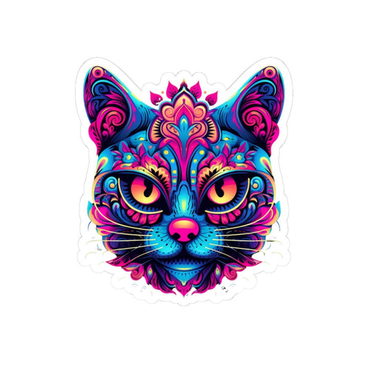 Psychedelic Cat Sticker: Neon Rainbow Trippy Feline Art