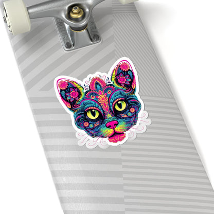 Psychedelic Cat Sticker: Floral Trippy Boho Vinyl Decal