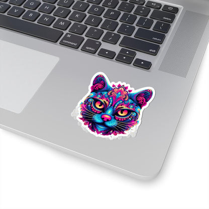 Psychedelic Cat Sticker: Neon Rainbow Trippy Feline Art
