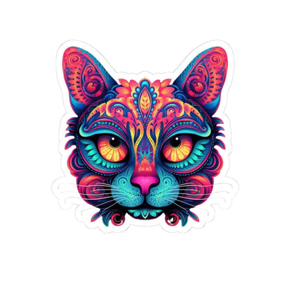 Trippy Cat Sticker: Neon Floral Psychedelic Vinyl Decal