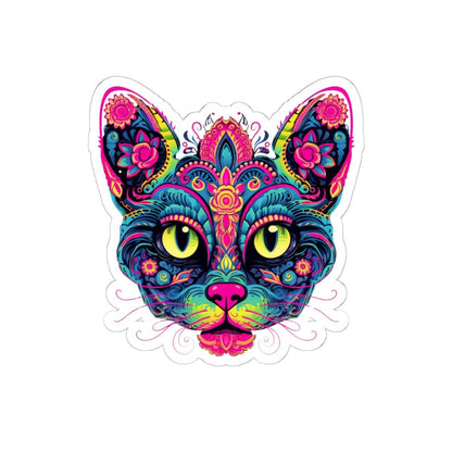 Psychedelic Cat Sticker: Floral Trippy Boho Vinyl Decal