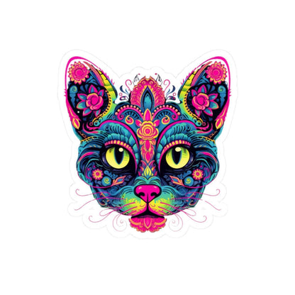 Psychedelic Cat Sticker: Floral Trippy Boho Vinyl Decal