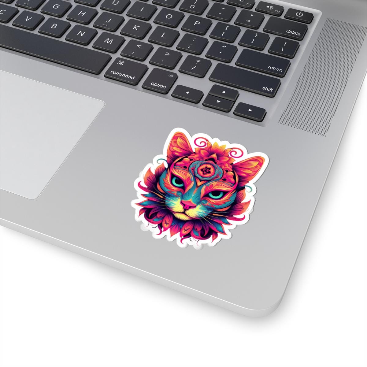 Psychedelic Cat Sticker: Vibrant Floral Trippy Vinyl Decal