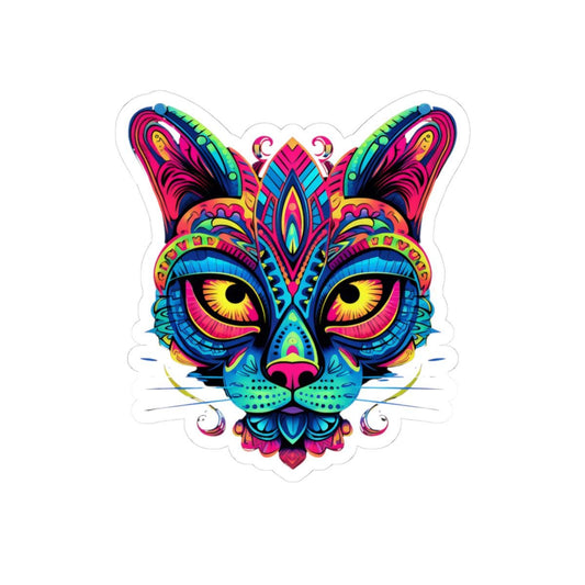 Psychedelic Cat Sticker: Rainbow Mandala Art, Boho Decor