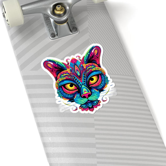 Psychedelic Cat Sticker: Rainbow Mandala Art, Boho Decor