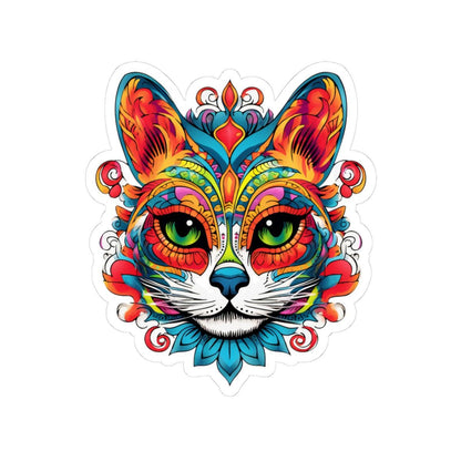 Psychedelic Cat Sticker: Mandala Floral Design, Vibrant Vinyl Decal