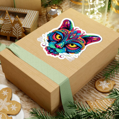 Psychedelic Cat Sticker: Rainbow Mandala Art, Boho Decor