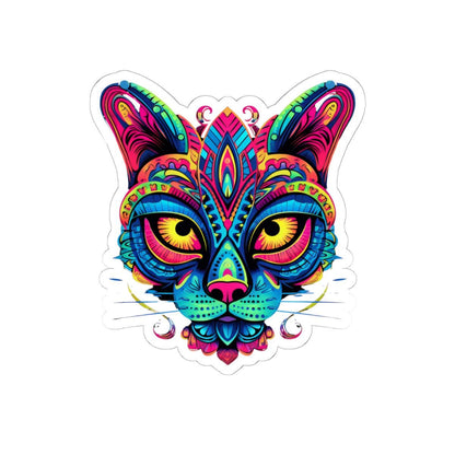 Psychedelic Cat Sticker: Rainbow Mandala Art, Boho Decor