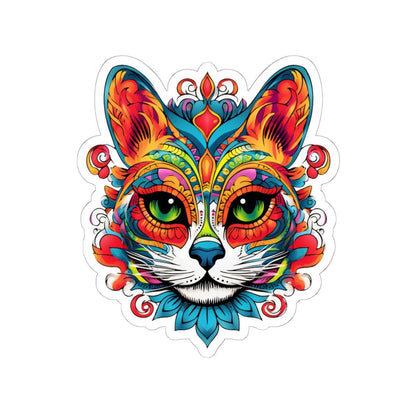Psychedelic Cat Sticker: Mandala Floral Design, Vibrant Vinyl Decal