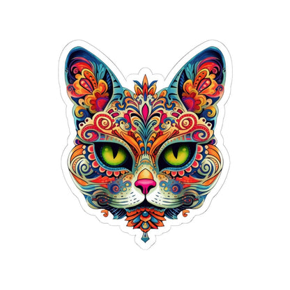Psychedelic Mandala Cat Sticker: Vibrant Floral Trippy Vinyl Decal