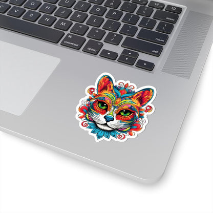 Psychedelic Cat Sticker: Mandala Floral Design, Vibrant Vinyl Decal