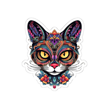 Psychedelic Floral Cat Sticker: Trippy Mandala Vinyl Decal