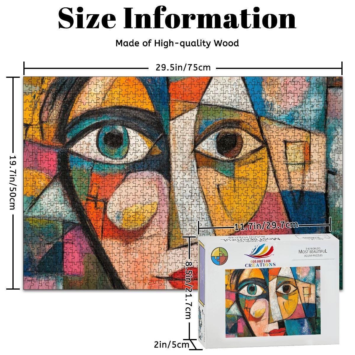 Abstract Face Jigsaw Puzzle: Colorful Cubism Artwork, Glossy Finish