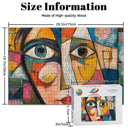 Abstract Face Jigsaw Puzzle: Colorful Cubism Artwork, Glossy Finish