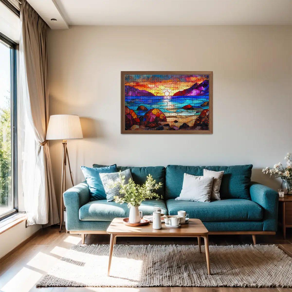 Stained Glass Sunset Puzzle:  Wooden Jigsaw Puzzle