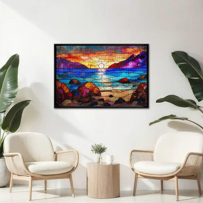 Stained Glass Sunset Puzzle:  Wooden Jigsaw Puzzle