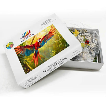 Scarlet Macaw Wooden Jigsaw Puzzle: Tropical Bird Jungle Art,