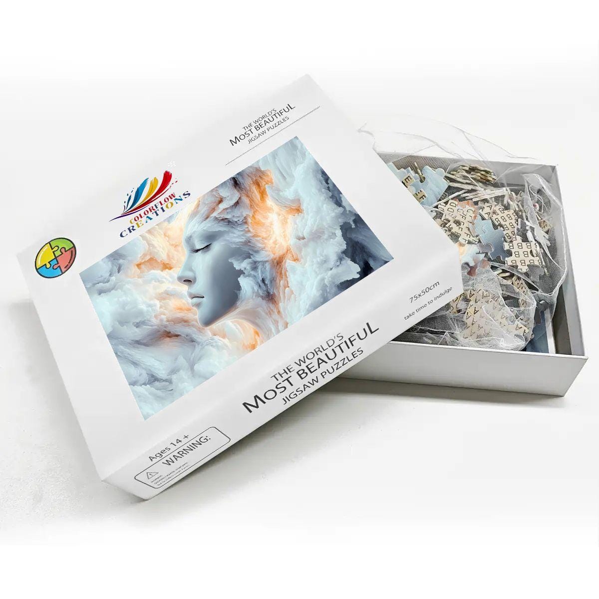 Surreal Fantasy Art Puzzle: Dreamy Face in Clouds -  Wooden Jigsaw