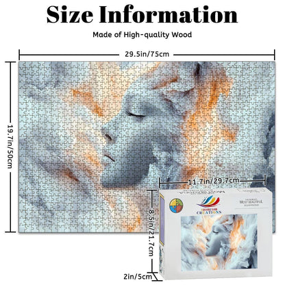 Surreal Fantasy Art Puzzle: Dreamy Face in Clouds -  Wooden Jigsaw