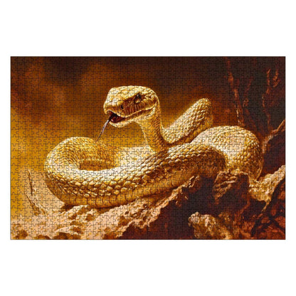 Golden Snake Wooden Jigsaw Puzzle:  Serpent Art