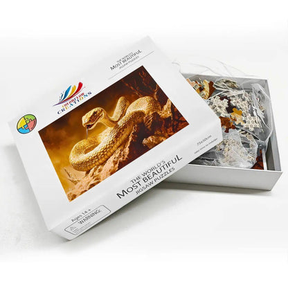 Golden Snake Wooden Jigsaw Puzzle:  Serpent Art