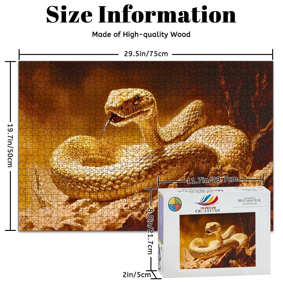 Golden Snake Wooden Jigsaw Puzzle:  Serpent Art