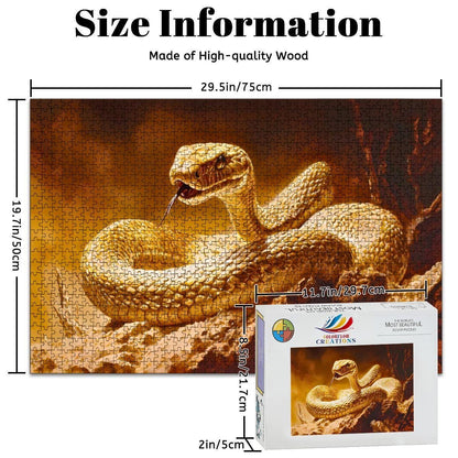 Golden Snake Wooden Jigsaw Puzzle:  Serpent Art