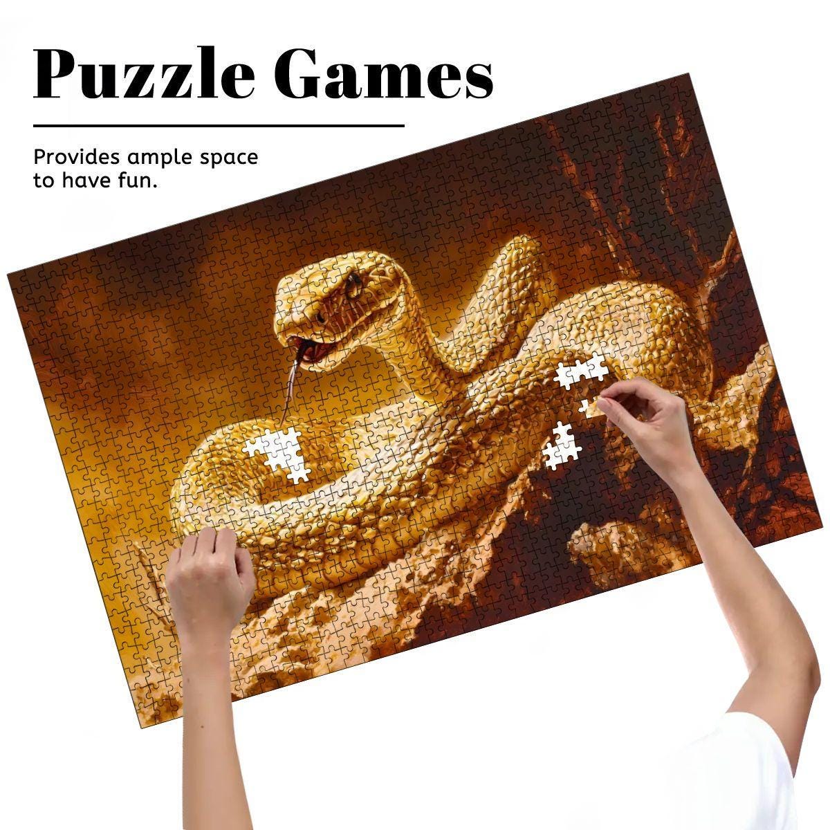 Golden Snake Wooden Jigsaw Puzzle:  Serpent Art