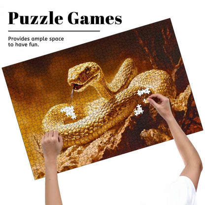 Golden Snake Wooden Jigsaw Puzzle:  Serpent Art
