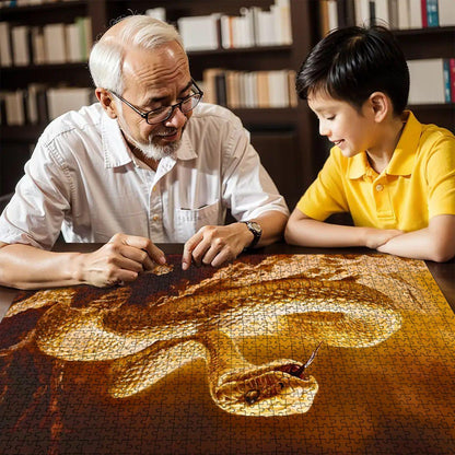 Golden Snake Wooden Jigsaw Puzzle:  Serpent Art