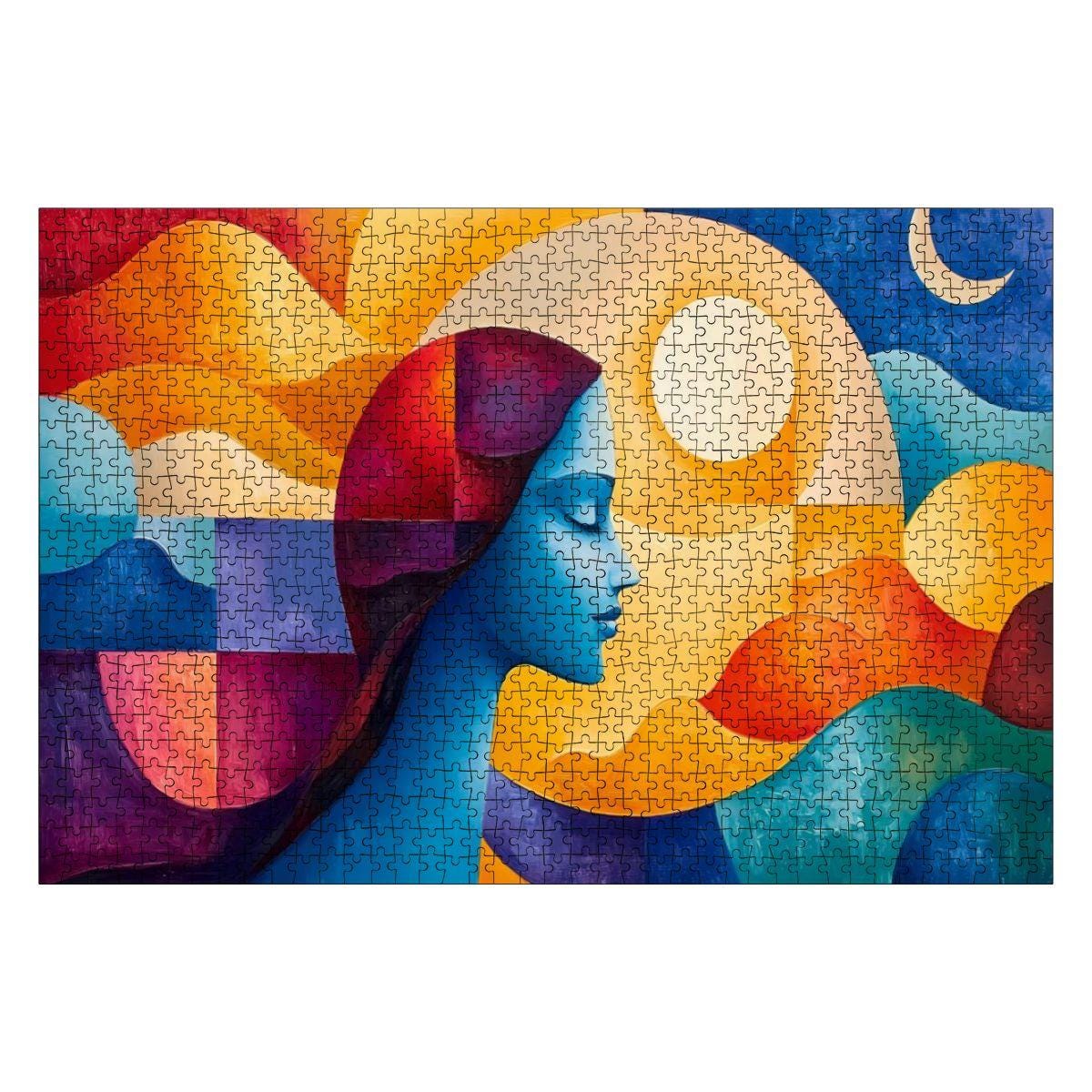 Abstract Woman and Sun Moon Puzzle:  Wooden Jigsaw Art