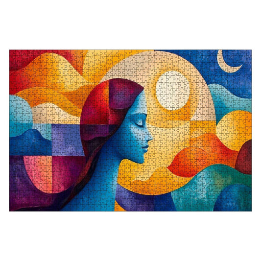 Abstract Woman and Sun Moon Puzzle:  Wooden Jigsaw Art