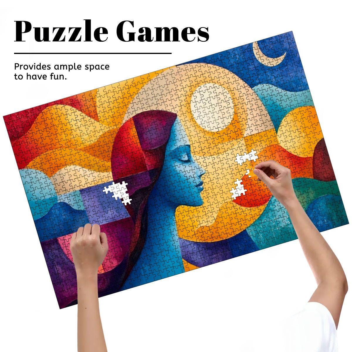 Abstract Woman and Sun Moon Puzzle:  Wooden Jigsaw Art