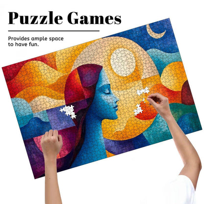 Abstract Woman and Sun Moon Puzzle:  Wooden Jigsaw Art
