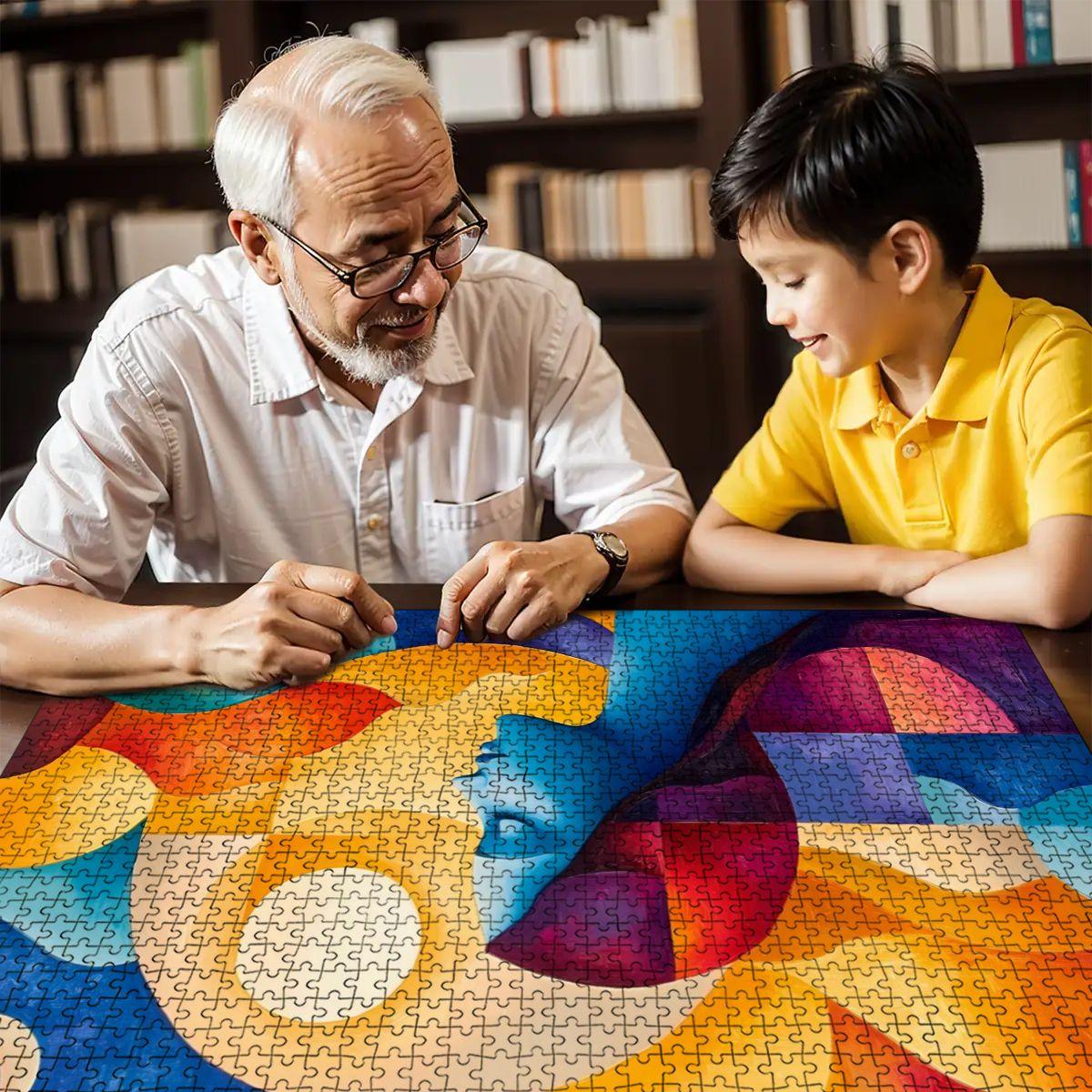 Abstract Woman and Sun Moon Puzzle:  Wooden Jigsaw Art