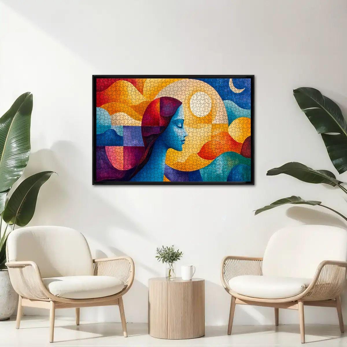 Abstract Woman and Sun Moon Puzzle:  Wooden Jigsaw Art