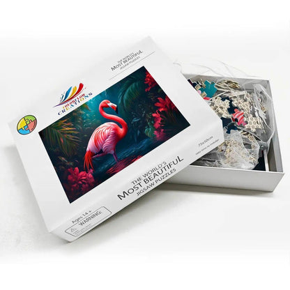 Pink Flamingo Jungle Puzzle:  Wooden Jigsaw Puzzle