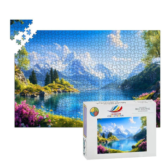 Alpine Lake  Wooden Jigsaw Puzzle: Glossy Mountain View